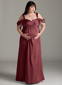 Azazie Rhea Maternity Bridesmaid Dresses A-Line Off-The-Shouler Pleated Stretch Satin Floor-Length Dress image8