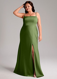 Azazie Lidia Bridesmaid Dresses Juniper Mermaid Side Slit Stretch Satin Dress image1
