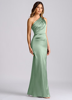 Azazie Akilah Brudtärnklänningar Klä av Sjöjungfru i Stretch Satin Ena axeln Agave image3