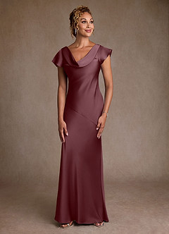Azazie Shelby Mother of the Bride Dresses Sangria Mermaid Pleated Stretch Satin Dress image1