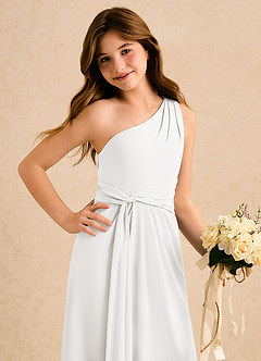 Azazie Tilda Girls Formal Sukienki dla dziewczynek sypiących kwiaty Osłona Jedno ramię Szyfon Długość podłogi Sukienka image5