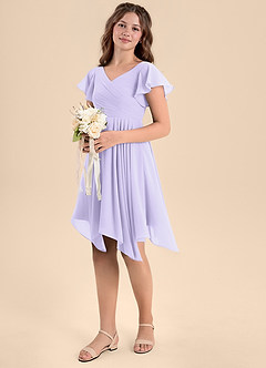 Azazie Janeaurelia Junior Abito A-Line in Chiffon Plissettato Lilla image1