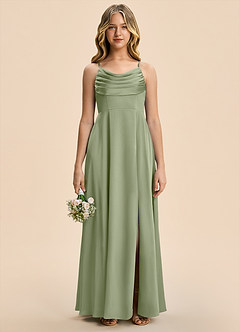 Azazie Gia Junior Pistachio A-Line Pleated Stretch Satin Dress image6