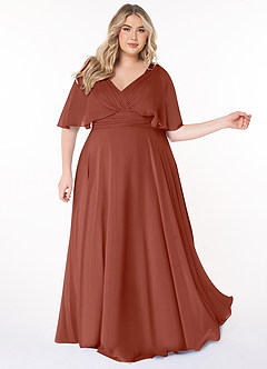 Azazie Pamela Bridesmaid Dresses Auburn A-Line V-Neck Pleated Chiffon Dress image8
