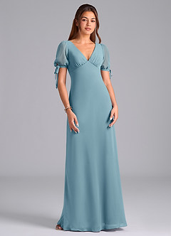 Azazie Pheby Brautjungfernkleider A-Linie Plissee Chiffon Kleid Stimmungsvolles Blau image4