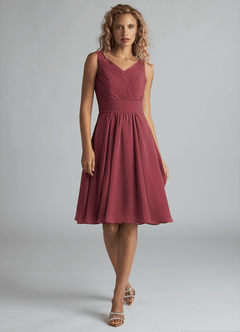 Azazie Grace Bridesmaid Dresses Merlot A-Line Pleated Chiffon Dress image1