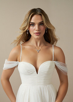 Azazie Maia Wedding Dresses Diamond White Cream A-Line Off the Shoulder Tulle Dress image11