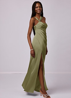 Barbie ♥ Azazie Bridesmaid Dresses Pistachio Mermaid One Shoulder Stretch Satin Dress image5
