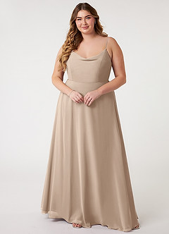 Azazie Daenerys Bridesmaid Dresses Taupe A-Line Cowl Chiffon Dress image8
