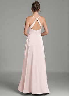 Azazie Frankie At-home Try On Dresses Blushing Pink A-Line Pleated Stretch Satin Dress image2