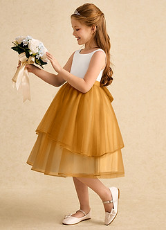Azazie Rene Blumenmädchenkleider A-Linie Schleifen Tüll Kleid Elfenbein Butterscotch image5