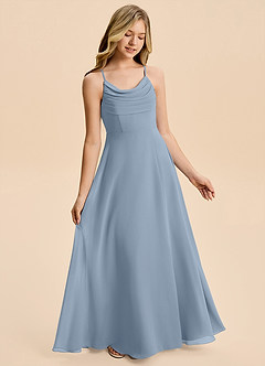 Azazie Gia Junior Vestido de Azul Polvoriento de Gasa de Corte en A con Plisado image4