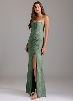 Azazie Leonis Bridesmaid Dresses Matcha Sheath Strapless Floral Burnout Convertible Dress image5