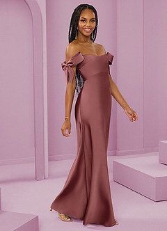 Barbie ♥ Azazie Vestidos de damas de honor Vestido de Amatista de Satén Elástico de Corte Recto Convertible con Vestidos sin tirantes image1