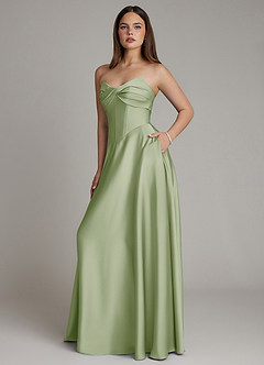 Azazie Meleena Bridesmaid Dresses Dusty Sage A-Line Strapless Stretch Satin Dress image6