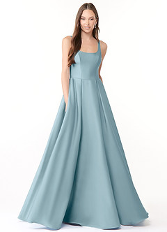 Azazie Neve Jurken voor bruidsmeisjes Jurk van Stretch Satijn met Baljurk met Zakken Mystiek Blauw image1