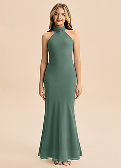 Azazie Velli Junior Meerjungfrau-Linie Hoher Kragen Chiffon Kleid Seemoos image3