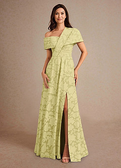 Azazie Milton Mother of the Bride Dresses Lemon Sorbet A-Line Pleated Floral Burnout Dress image4
