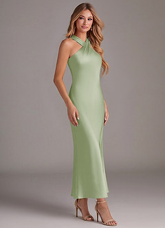 Azazie Doretta 신부 들러리 드레스 인어 주름진 스트레치 새틴 발목 길이 드레스 image3