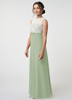 Azazie Rana Junior Robe Trapèze en Mousseline de soie Dentelle Vert Sauge image3