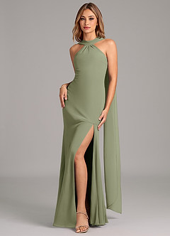 Azazie Kinsley Bridesmaid Dresses Pistachio Mermaid Pleated Chiffon Dress image4