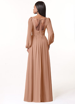 Azazie Norah Brautjungfernkleider A-Linie Lange Ärmel mit V-Ausschnitt Chiffon Kleid Champagner Rosa image2