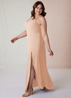 Azazie Manila Vestidos de damas de honor Vestido de Rosa Inglesa de Gasa de Corte Recto con Cuello en V image9