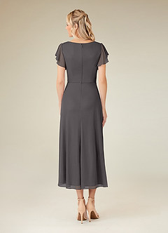 Azazie Vera vestidos de madre de la novia Vestido de Gris Acero de Malla de Corte En A con Cuello en V plisado image4
