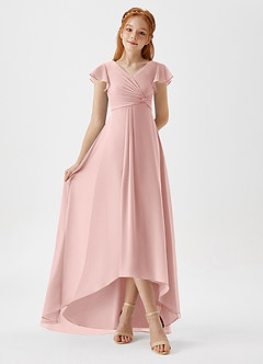 Azazie Breanne Junior Robe Trapèze en Mousseline de soie Rose Poudré image3