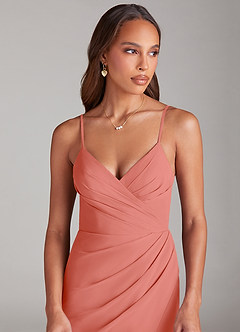 Azazie Maci Brautjungfernkleider Etui Plissee Chiffon Kleid Lachsrosa image5
