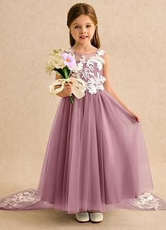 Azazie Mixie Robe Demoiselle D'honneur Fillette Robe Princesse en Dentelle Mauve Vintage image6