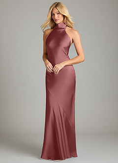 Azazie Velli Bridesmaid Dresses Amethyst Mermaid High Neck Stretch Satin Dress image1