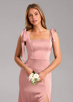 Azazie Frostine Bridesmaid Dresses Rosette A-Line Bow Stretch Satin Dress image4