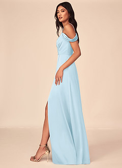 Azazie Ocean Brudtärnklänningar Klänning av A-Line i Stretch Satin V-ringad plisserad Himmelsblå image3