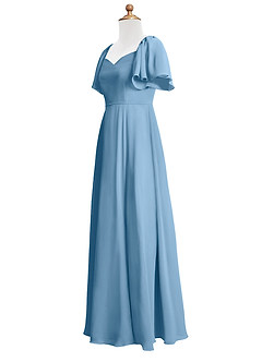Azazie Chloe Junior Abito A-Line in Chiffon Scollo a Cuore Blu Acciaio image9