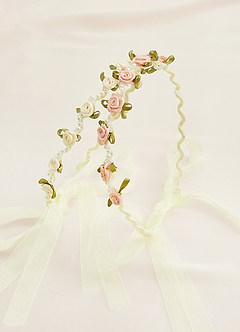 front Rosette And Pearl Wavy Flower Girl Headpiece Set