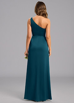 Azazie Feby Bridesmaid Dresses Ink Blue A-Line One Shoulder Stretch Satin Dress image2