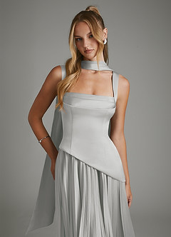 Azazie Stephanie Bridesmaid Dresses Silver A-Line Corset Stretch Satin Dress image5