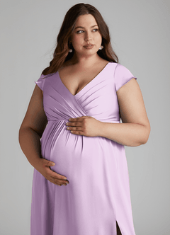 Azazie Allessia Gravid brudtärna klänningar Klänning A-Line Plisserad Golvlängd Stretch Satin image13