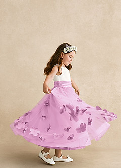 Azazie Vi Blumenmädchenkleider A-Linie ärmellos Tüll Kleid Bonbonrosa image2