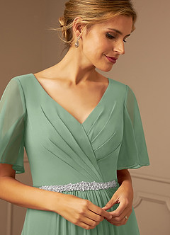 Azazie Tricia Mother of the Bride Dresses Matcha A-Line V-Neck Pleated Chiffon Dress image6