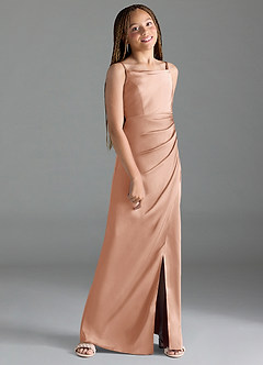 Azazie Leonis Junior A-Linie Plissee Stretch-Satin Kleid Roségold image3