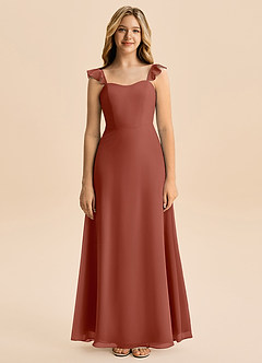 Azazie Mavie Junior Abito A-Line in Chiffon Increspato Auburn image4