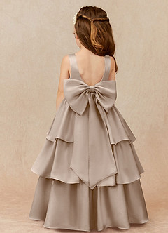 Azazie Margie Flower Girl Dresses Taupe A-Line Bow Stretch Satin Dress image1