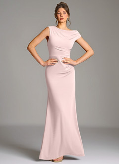 Azazie Nazanin Bridesmaid Dresses Blushing Pink Mermaid Off the Shoulder Premium Stretch Jersey Dress image1