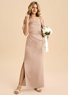 Azazie Saige Junior Robe Fourreau en Satin extensible Épaule décolletée Rose Perle image4
