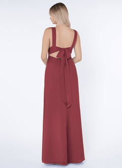 Azazie Christiana Jurken voor bruidsmeisjes Jurk van Chiffon met A-Lijn V-hals Gevouwen Merlot image3