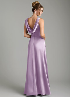 Azazie Karina Bridesmaid Dresses Frosted Lilac A-Line Pleated Stretch Satin Dress image5