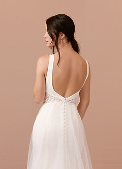 Azazie Ebony At-home Try On Dresses Diamond White A-Line Sequins Crepe back satin Dress image7