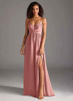 Azazie Alia Brautjungfernkleider A-Linie Plissee Stretch-Satin Kleid Rosettenrosa image1